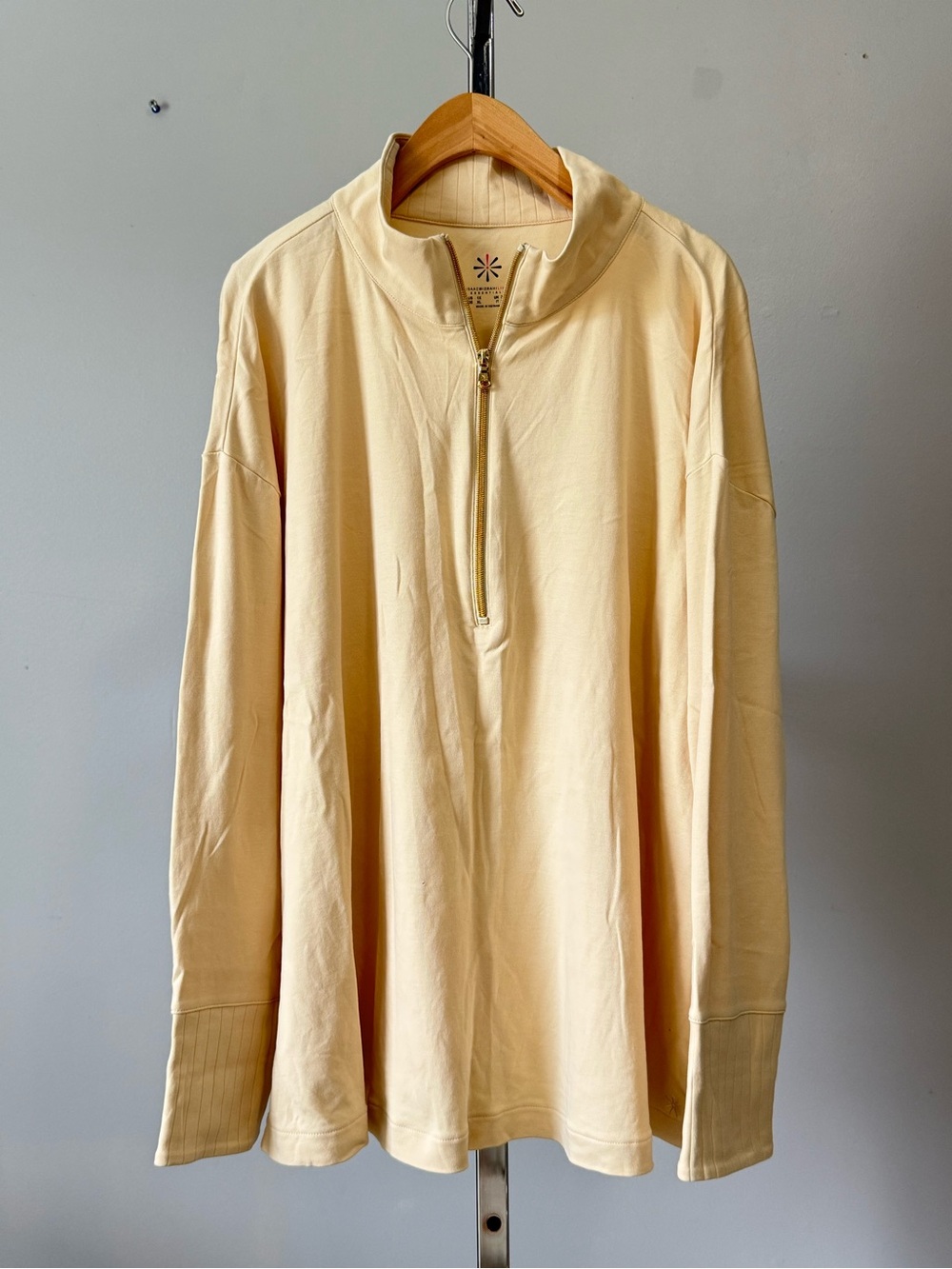 Isaac Mizrahi Live Pima Cotton Quarter Zip Pullover Cream 1X